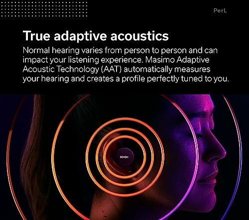 Person with adaptive acoustic technology visualization and text.