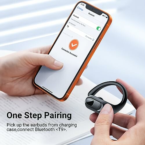 Person pairing Bluetooth earbuds with smartphone.