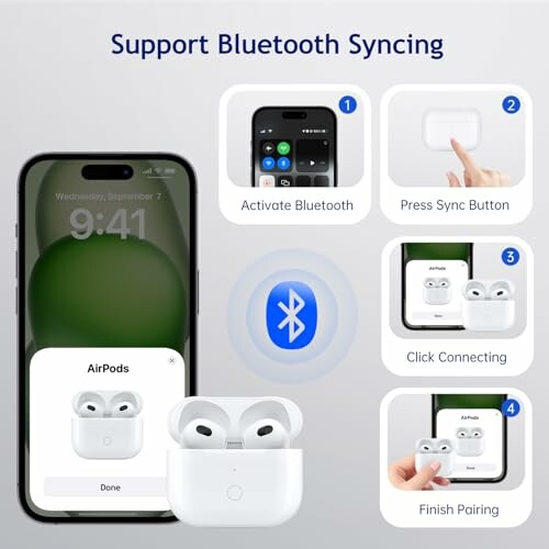 Bluetooth syncing guide for AirPods with iPhone steps.