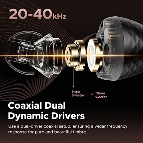 Diagram of coaxial dual dynamic drivers with 6mm tweeter and 10mm woofer.