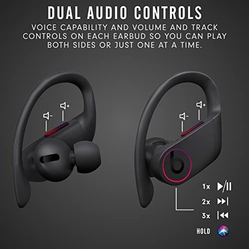 Dual audio controls on earbuds with voice capability and volume control