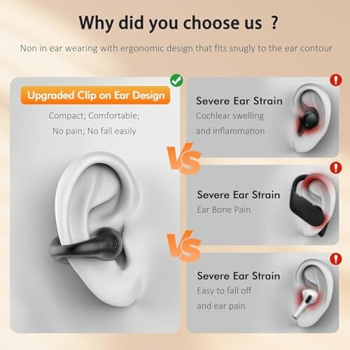 Comparison of earbud designs with upgraded clip on ear design.