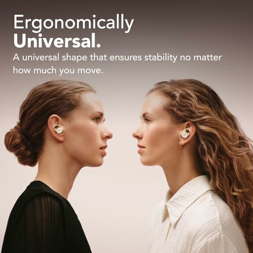 Two women wearing ergonomic earbuds