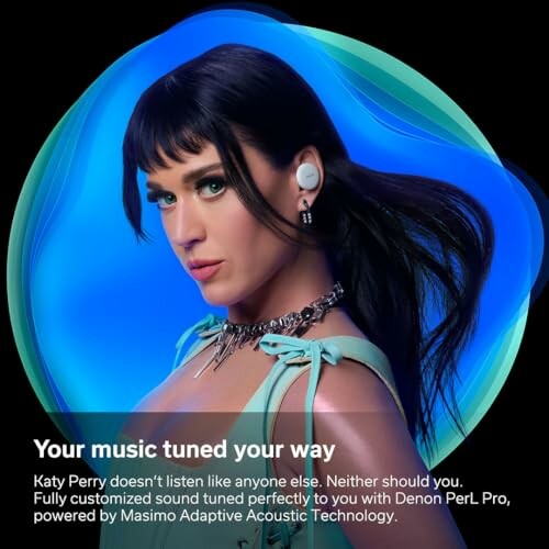 Person wearing headphones in a music-themed advertisement.