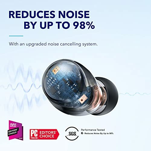 Noise-cancelling earbud with 98% noise reduction feature and awards