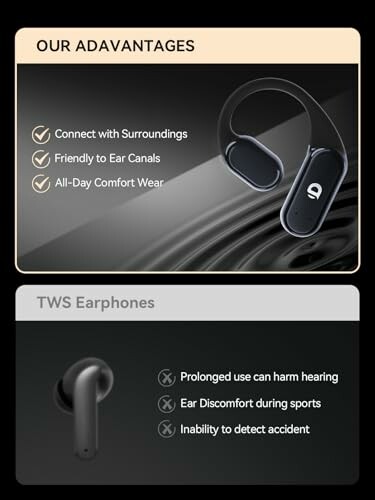 Comparison of open-ear headphones advantages versus TWS earphones drawbacks.