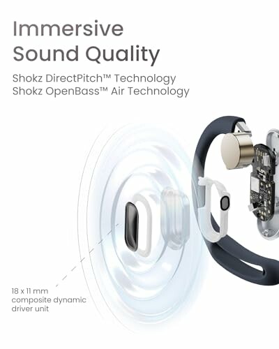 Image showcasing Shokz headphone technology with DirectPitch and OpenBass features.