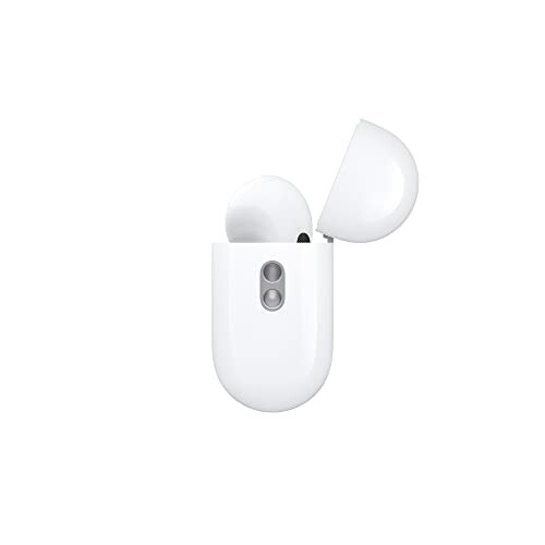 White wireless earbuds in an open charging case