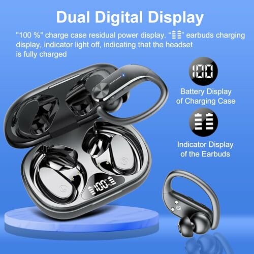 Wireless earbuds with dual digital display and charging case