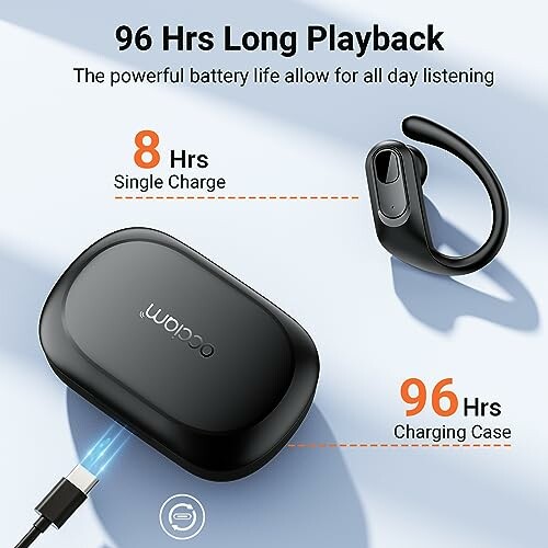 Wireless earbuds with charging case and 96 hours playback.