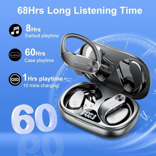 Wireless earbuds with 58 hours listening time and charging case